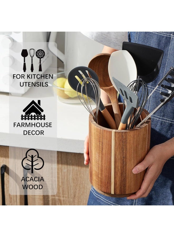Acacia Wood Utensil Holder for Kitchen Counter, 360° Rotating 7.2" Large Cooking Utensil Holder, Kitchen Utensil Storage Organizer for Countertops, Farmhouse Kitchen Decor - Image 5